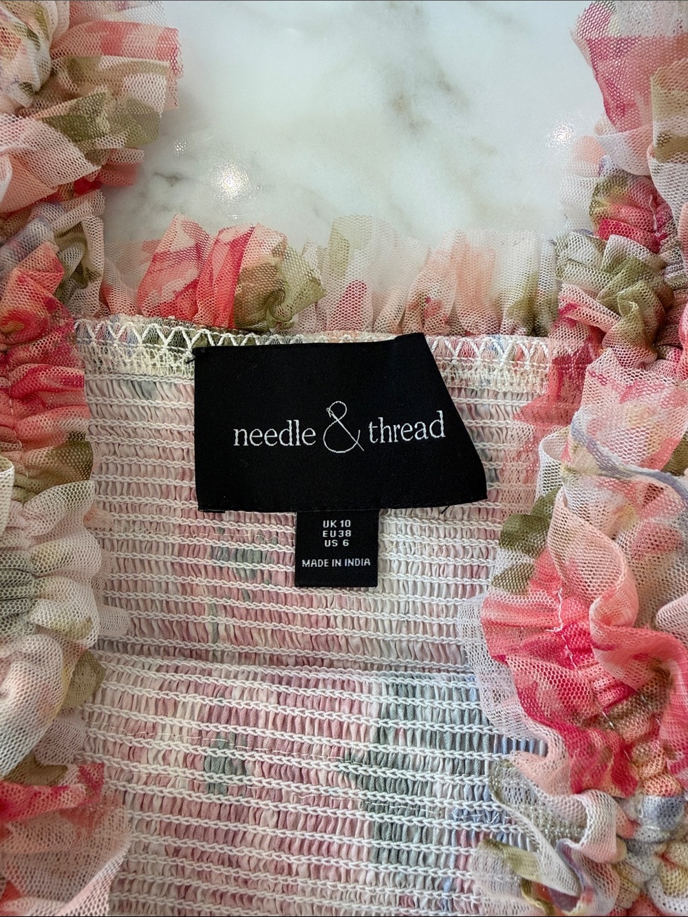 Needle & Thread Pink Floral Ruffle Mini Dress - Picture 3 of 4
